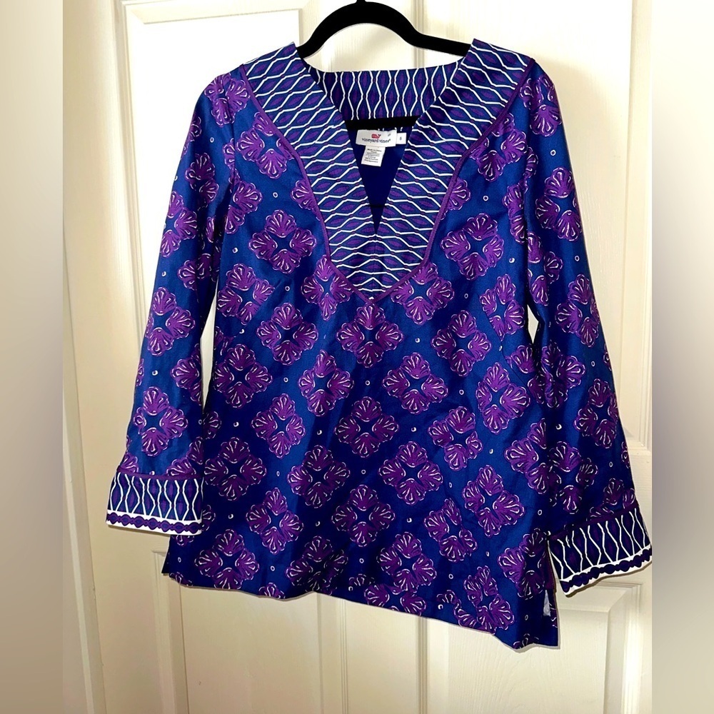 Vineyard vines women’s purple printed tunic blouse 6 boho resortweart vacation